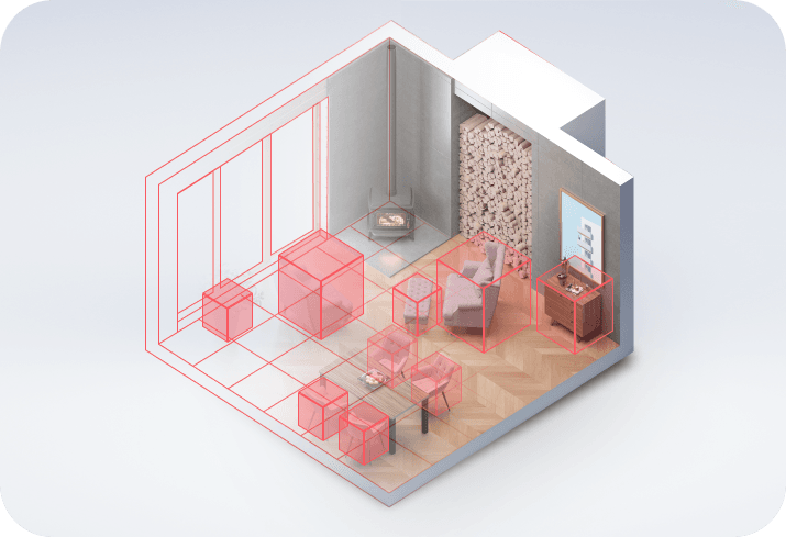  three-dimensional representation of the layout of a room